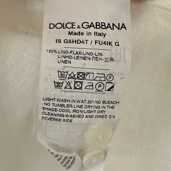 Dolce & Gabbana White Martini Linen Shirt Men IT 44 - Picture 6 of 12